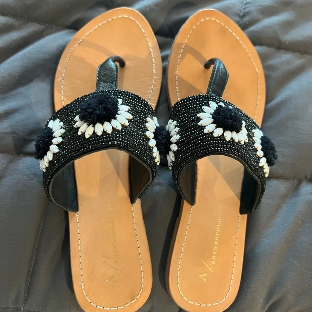 Anthropologie Beaded Floral Coralie Sandals Size 8